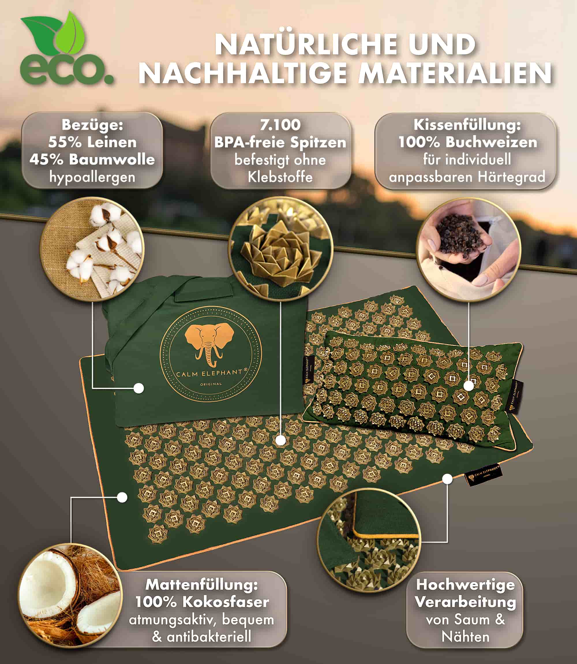Premium Acupressure Mat PURE ECO Set of 3 - green