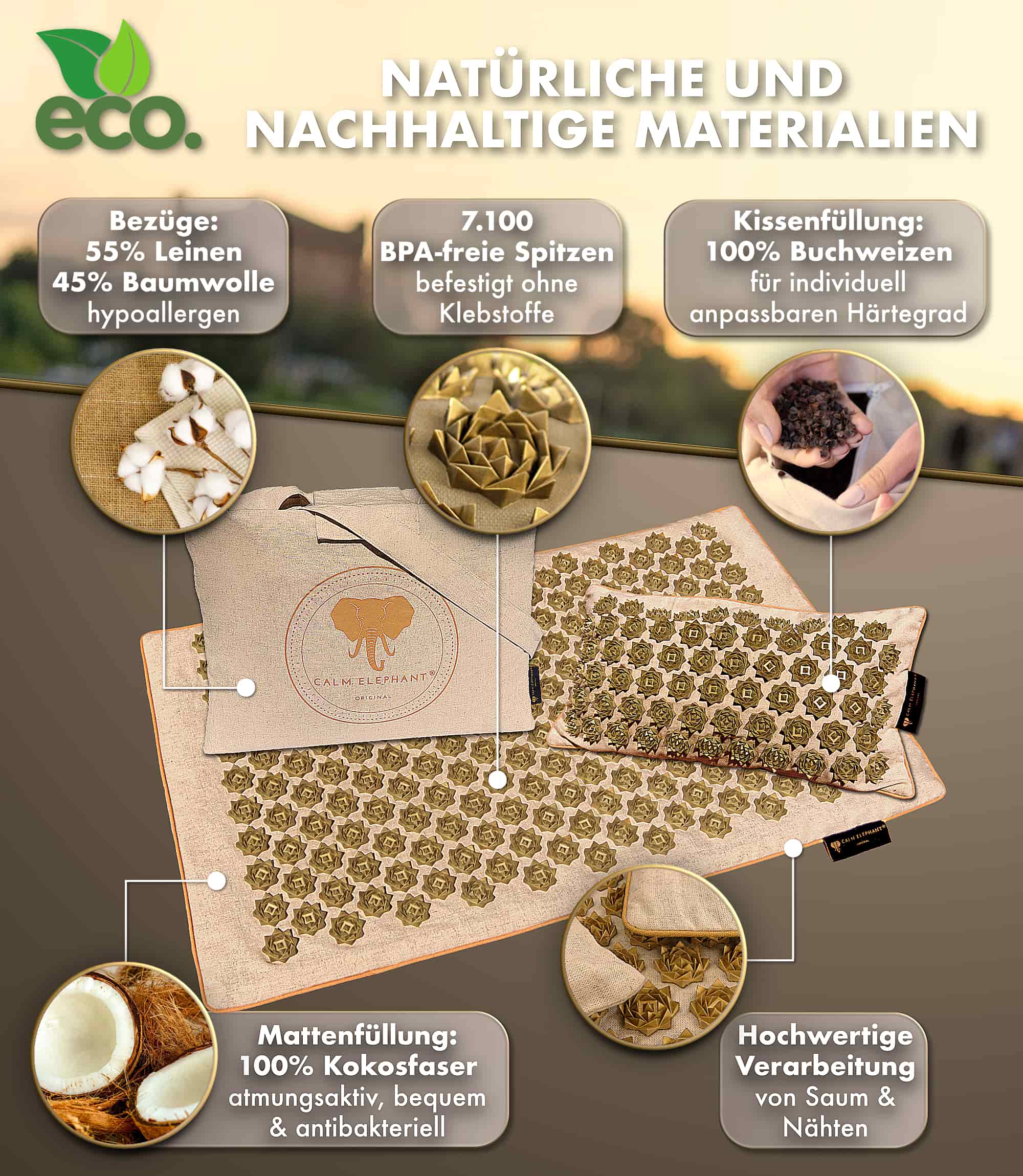 Premium Acupressure Mat PURE ECO Set of 3 - beige