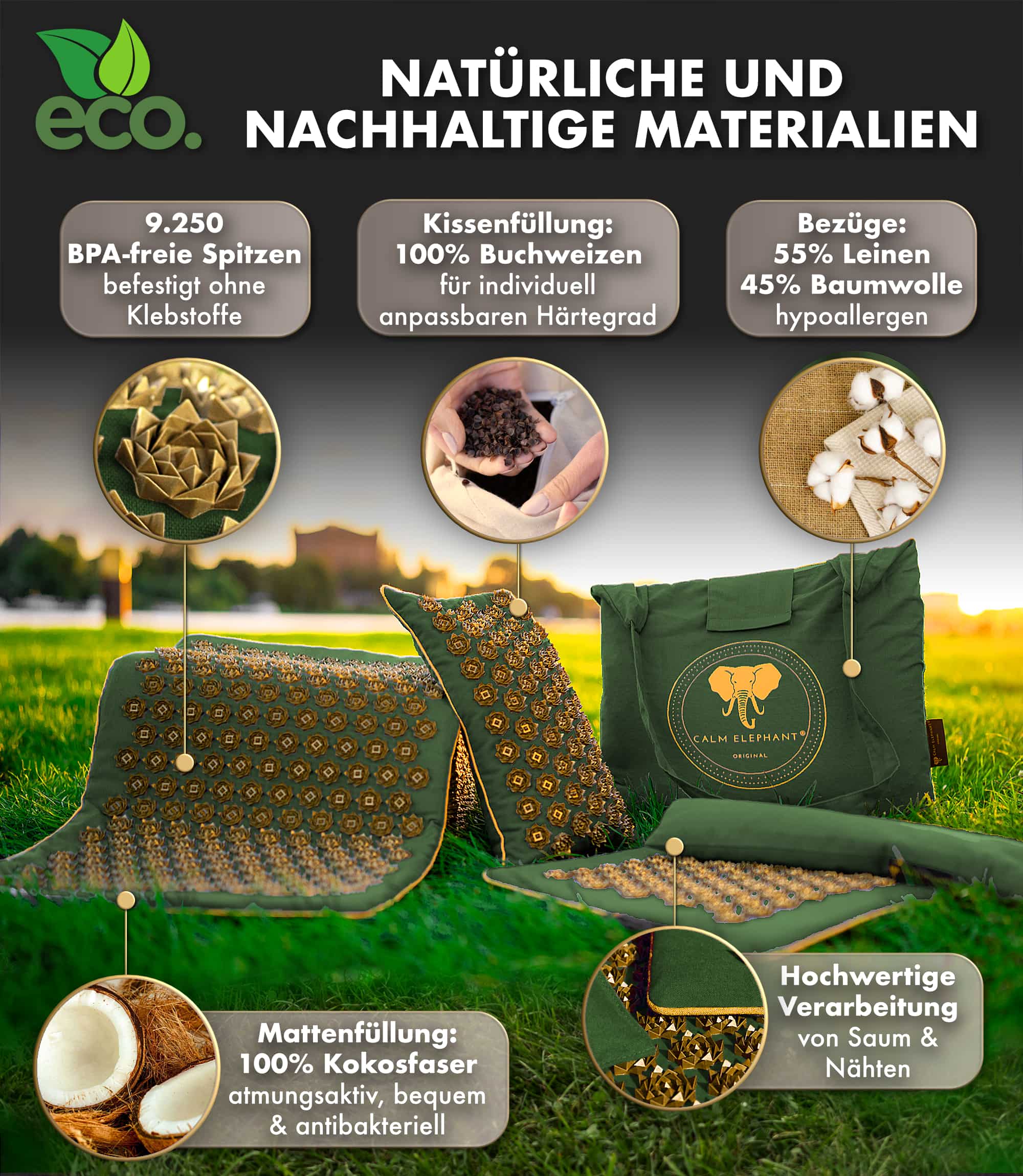 Akupressurmatte | GENUINE 5er Set - gréng