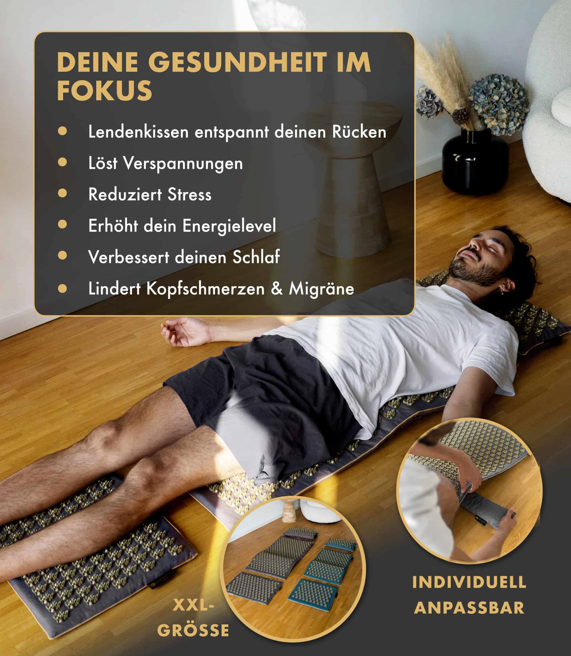 Premium acupressure mat intensive MANDALA PRO XXL 5-piece set - gray