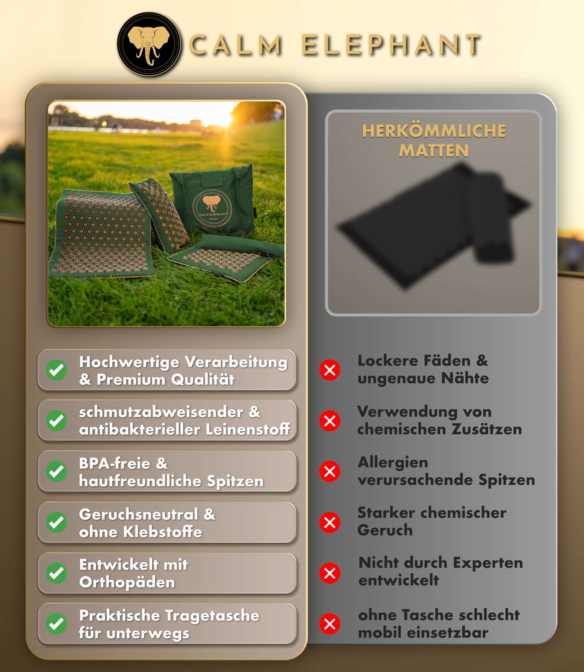 Akupressurmatte | GENUINE 5er Set - gréng