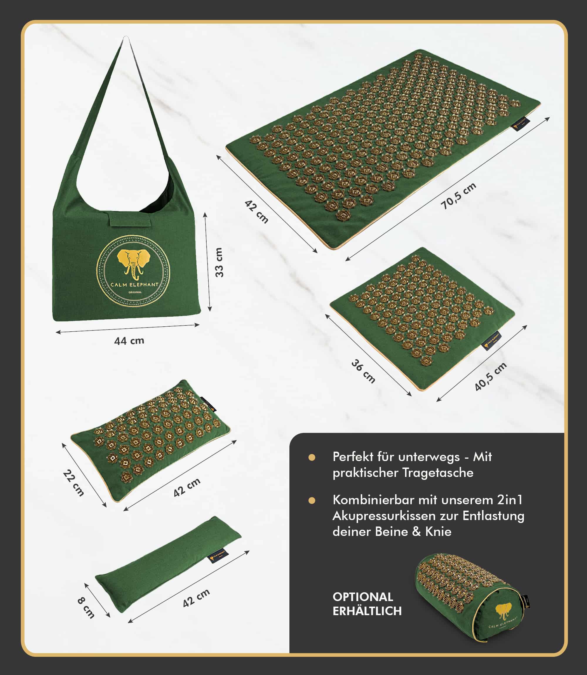 Premium Acupressure Mat GENUINE 5-Piece Set - Green