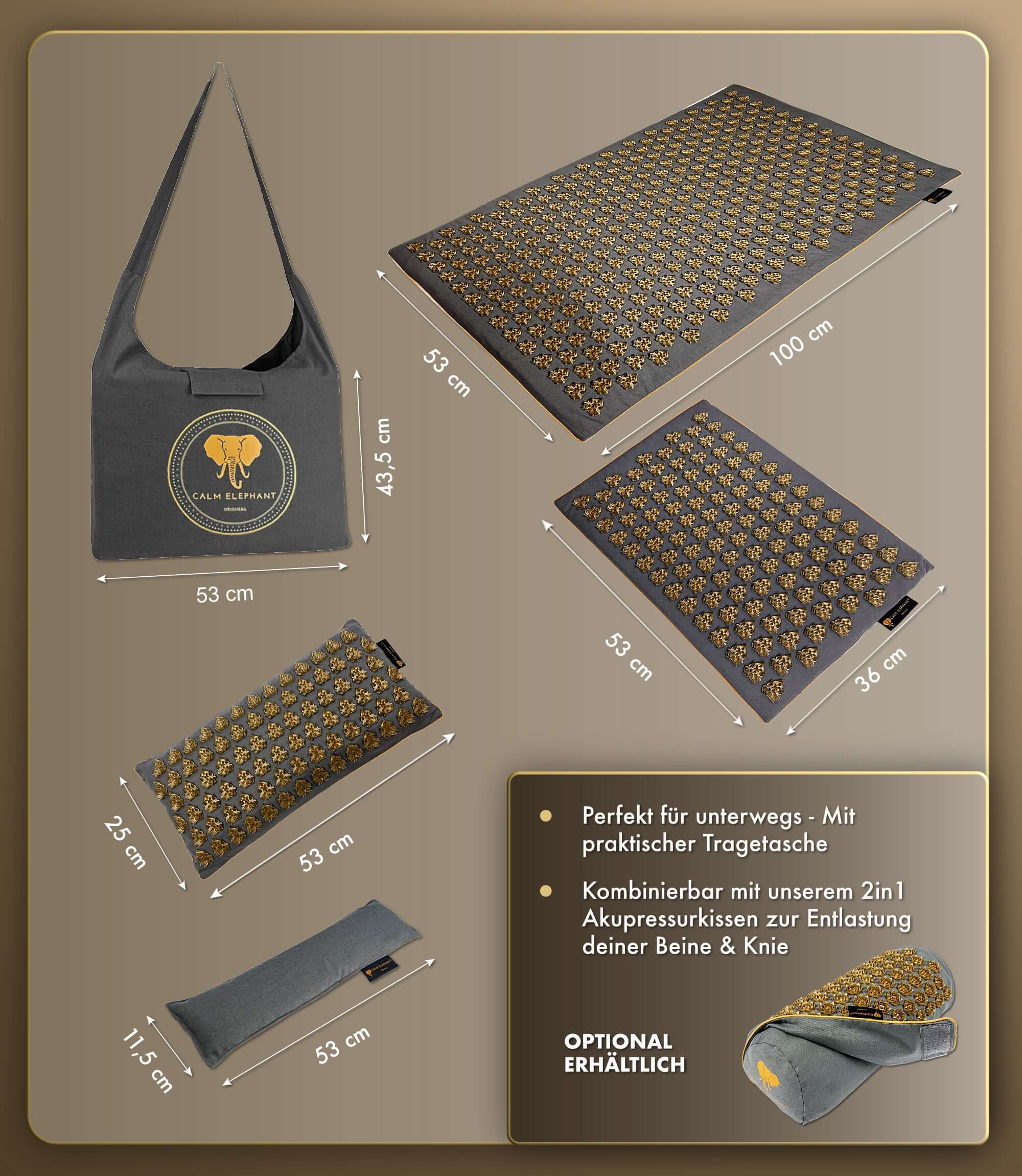 Akupressurmatte intensiva | MANDALA PRO XXL set da 5 - grigio