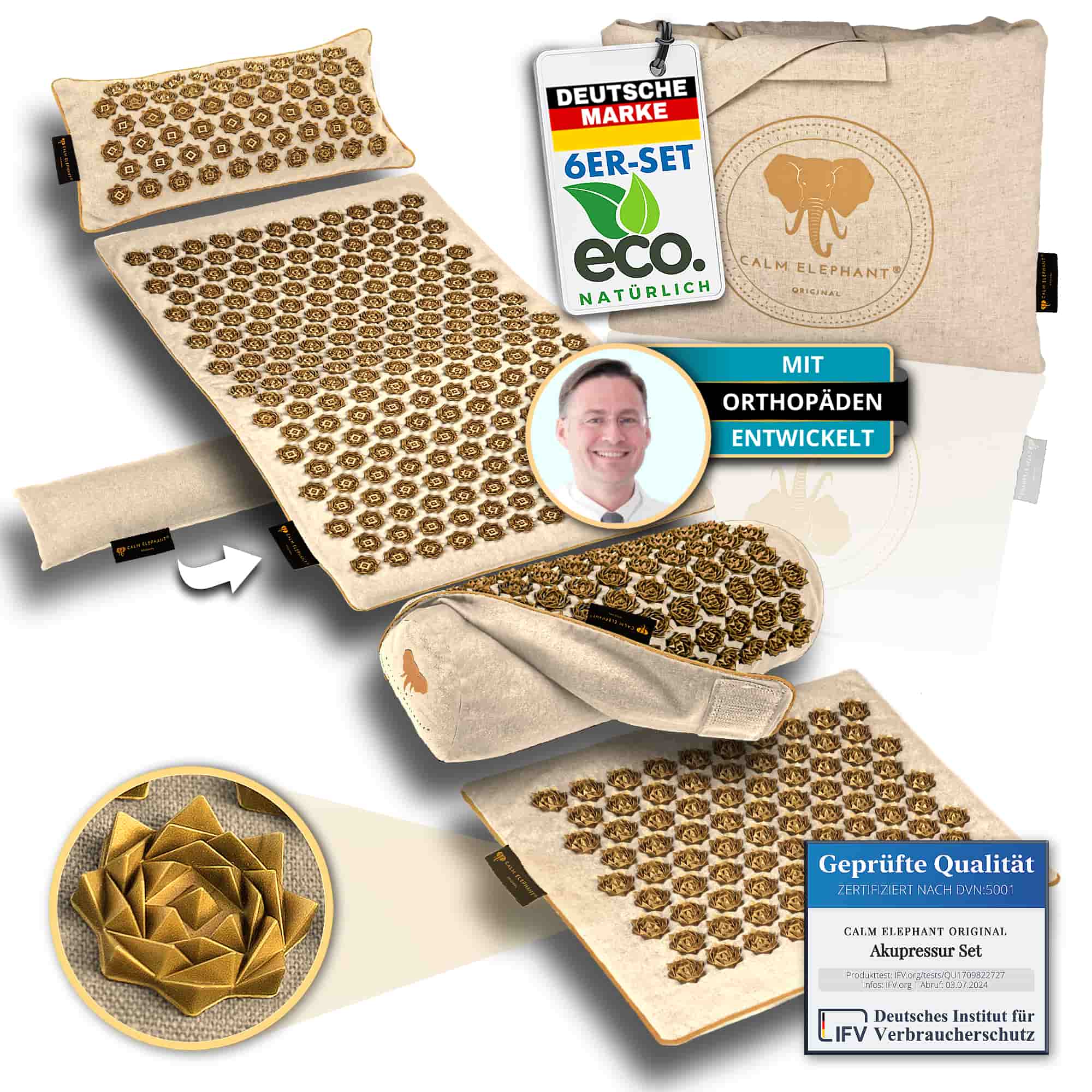 Akupressurmatte ULTIMATE - 6er-Set - Premium-Akupressurmatte von CALM ELEPHANT