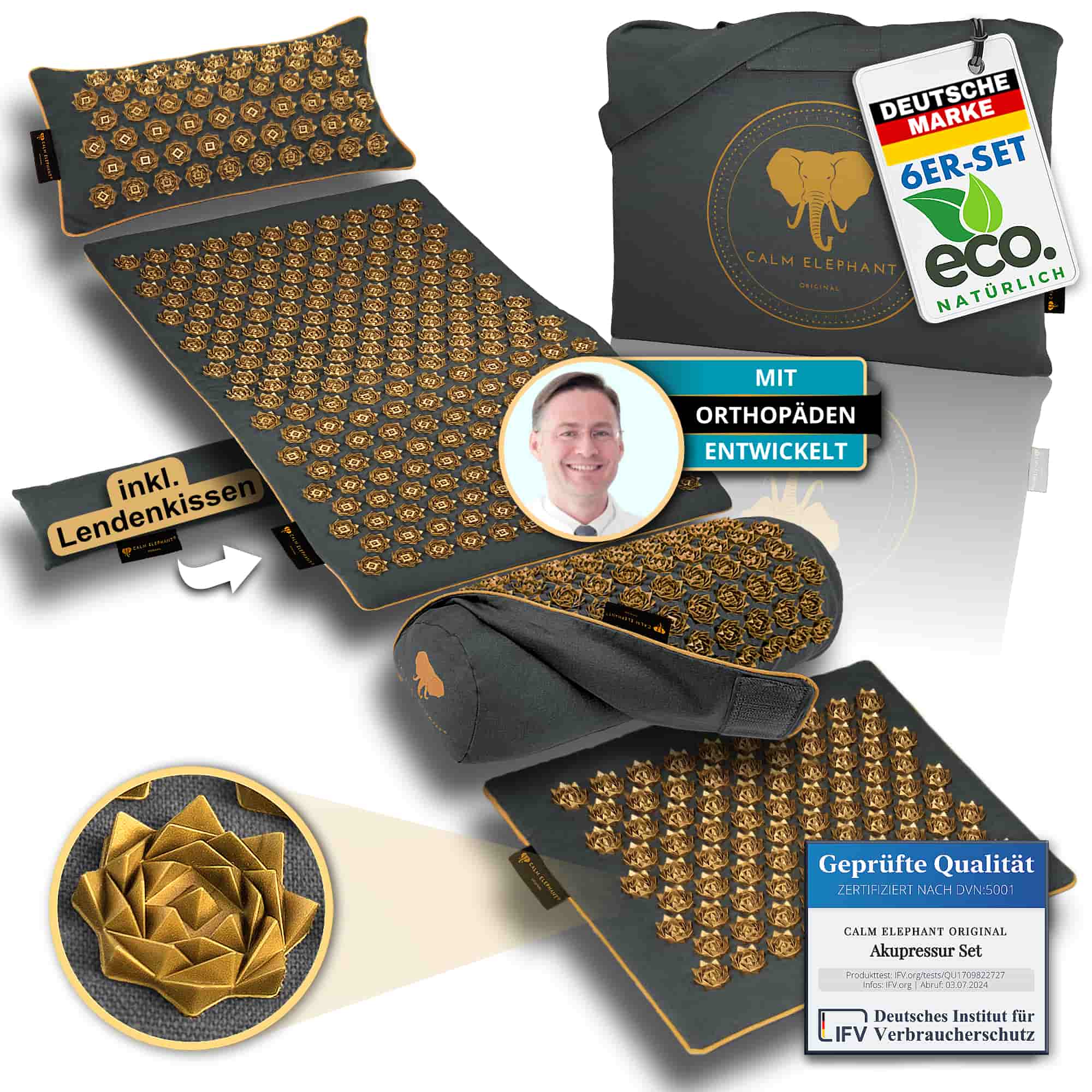 Akupressurmatte ULTIMATE - 6er-Set - Premium-Akupressurmatte von CALM ELEPHANT