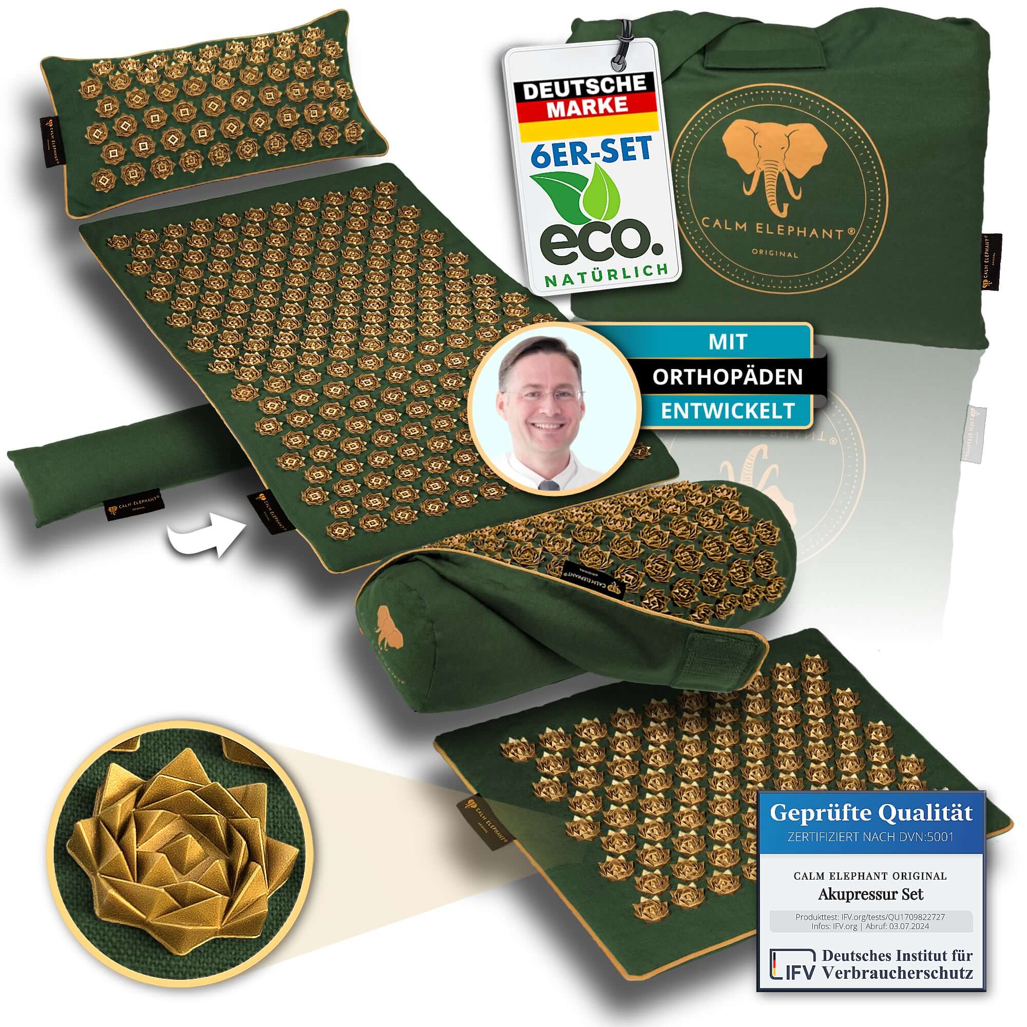 Akupressurmatte ULTIMATE - 6er-Set - Premium-Akupressurmatte von CALM ELEPHANT