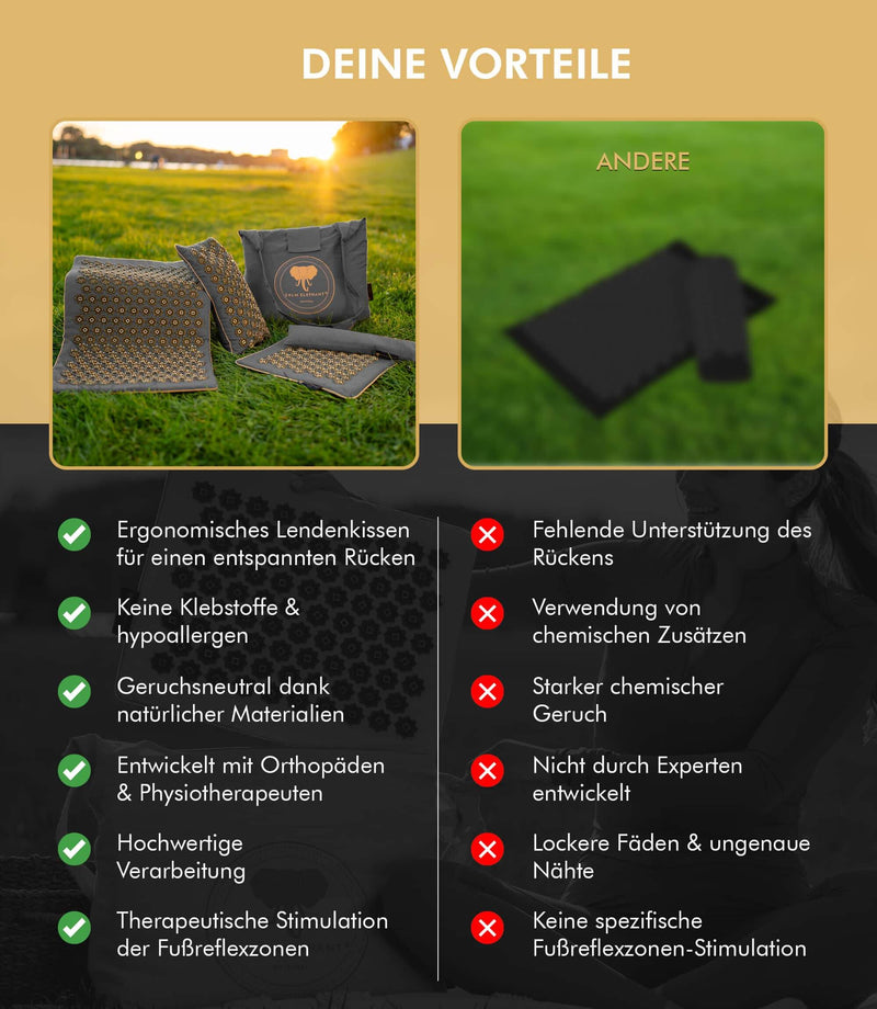 Vergleich der Vorteile der Premium Akupressurmatte mit Nachteilen anderer Produkte.