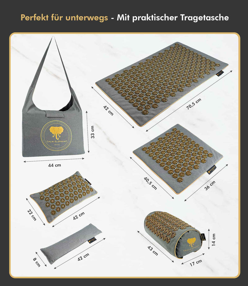Premium Akupressurmatte mit Tragetasche, ergonomisches Design für Stressabbau und Entspannung, ideal für unterwegs.