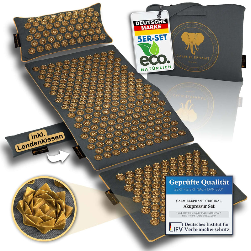 Premium Akupressurmatte mit ergonomischem Lendenkissen, natürlich und nachhaltig für Stressabbau und Rückenschmerzlinderung.