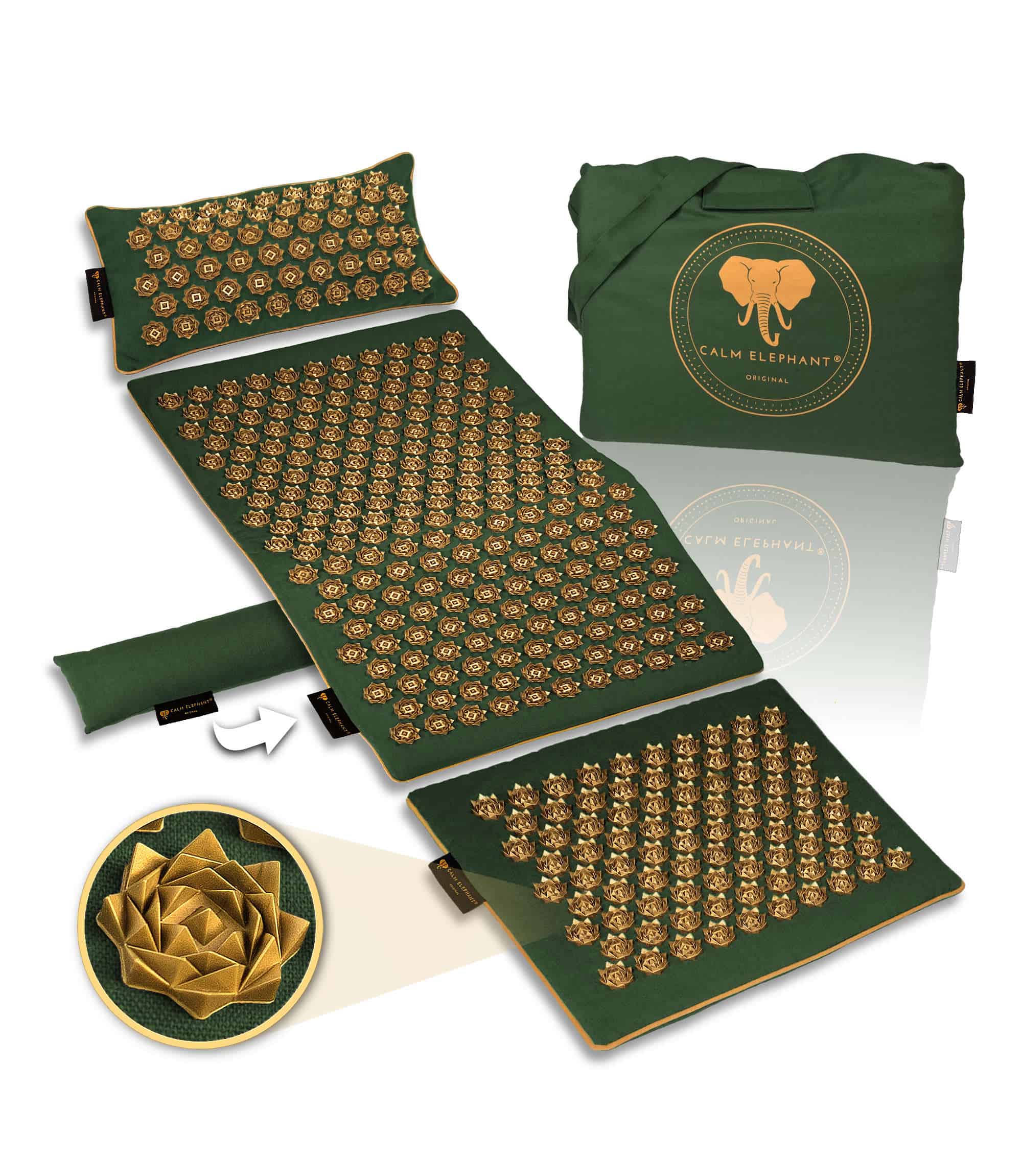 Premium Acupressure Mat GENUINE 5-Piece Set - Green