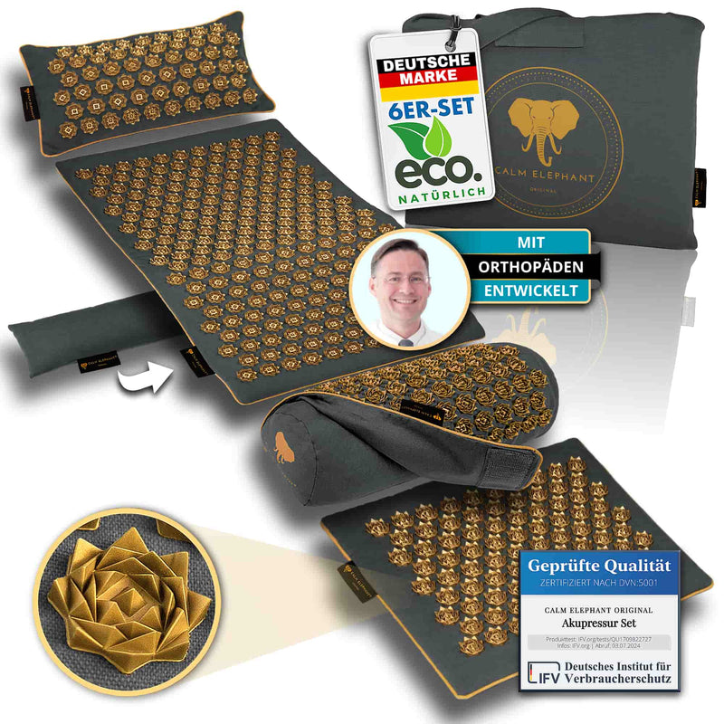 Premium Akupressurmatte CALM ELEPHANT für Stressabbau, mit Orthopäden entwickelt, ergonomisch & hautfreundlich.